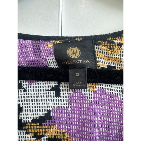 JM Collection Sz XL Black, Purple, Orange and White Floral Pattern Blouse - Picture 2 of 4